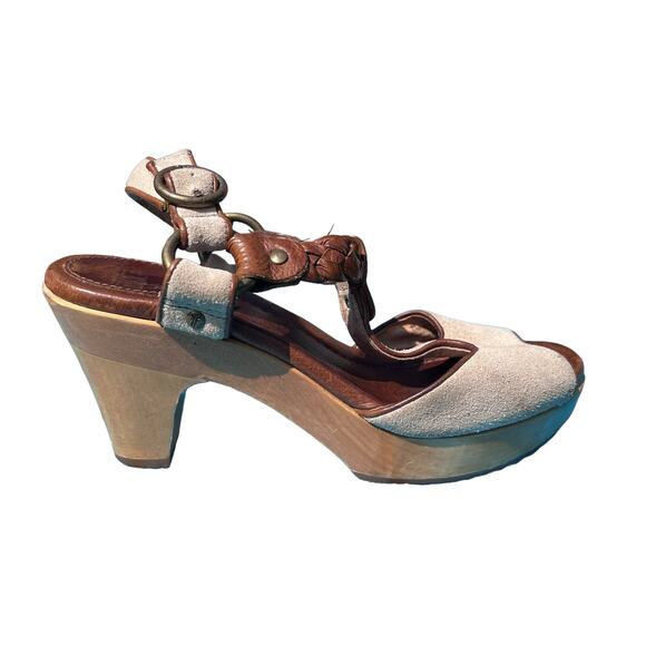 Frye Stephanie Braided T-Strap Tan Suede Slingback Sandals w/Block Heels Size 8 - Picture 6 of 14